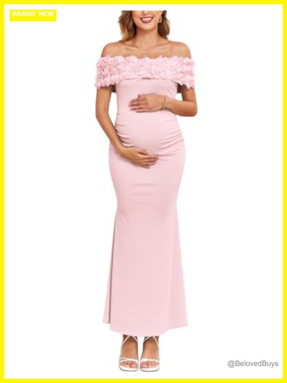 3D Floral Off Shoulder Maternity Maxi Dress Ribbed Mermaid Bodycon
